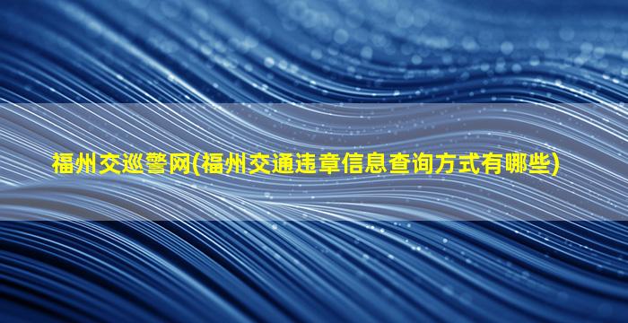 福州交巡警网(福州交通违章信息查询方式有哪些)