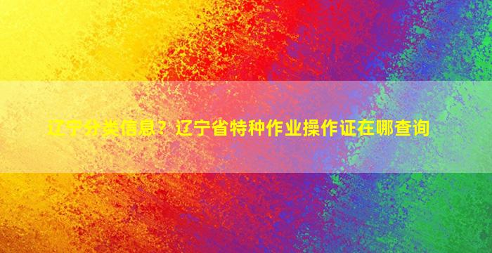 辽宁分类信息？辽宁省特种作业*作证在哪查询